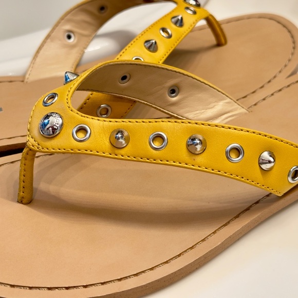 Coach Shoes - COACH Cottage Yellow Leather Silver Studded Sandals • Women’s Shoes Flip Flops